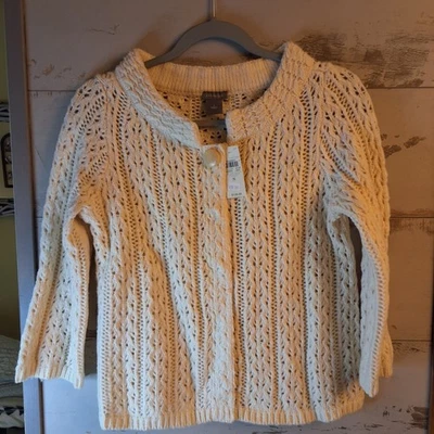 NWT Ann Taylor Ivory Superfine Merino Wool  Cardigan  Sweater  Small Petite - Image 1 of 4