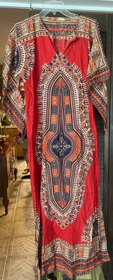 Vintage Small 1960s 1970s African Print Dashiki Long Tunic BOHO Batwing Sleeves - Image 1 of 4