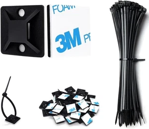 Strong Back-Glue Selbstklebend Kabelbinder Reißverschluss Halterungen Kit 6 Zoll-100 Set, Schwarz  - Bild 1 von 7