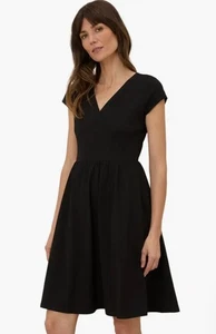 Pact Medium Organic Cotton A-line Dress Black Surplice Short Sleeve Pockets V19 - Picture 1 of 9