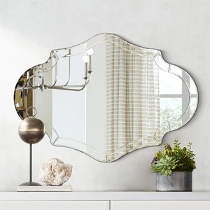 Scalloped Wall Mirror/ 40"x28" Large Frameless Decorative Mirrors with Elegan,.. - Picture 1 of 7