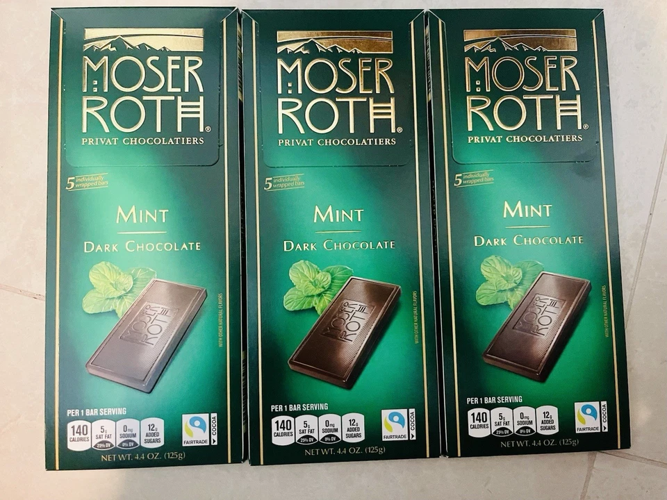 2 Pack Moser Roth Chocolatiers Dark MINT Chocolate Made in Germany 4.4oz Each