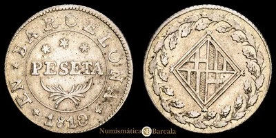  España - Cataluña Napoleón 1 peseta (5,5g) 1810 Barcelona CA-34 MBC+ Foto 1 de 3