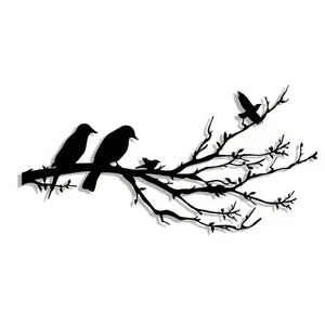 2D METAL BLACKBIRD FAMILY ON BRANCHES SILHOUETTE WALL ART GARDEN HANGING DECOR - Picture 1 of 10