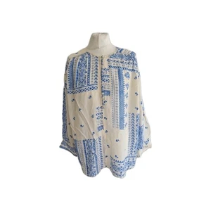 Ba&Sh Ecru White/Blue Floral Round Neck Chic Crepe Blouse Top. Size 3/UK 12. - Picture 1 of 19
