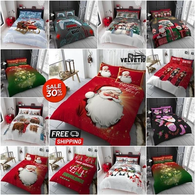 Christmas Santa Duvet Cover Set Pillowcase Xmas Bedding Quilt Single Double King - Image 1 of 4