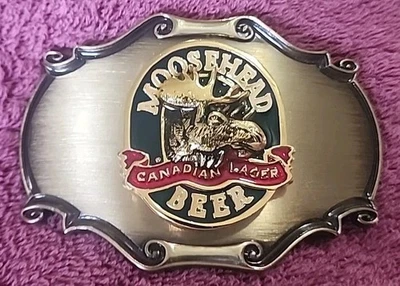 Vintage Moosehead Beer Belt Buckle 1980 Brass Enamel Canadian Lager Raintree - Image 1 of 4