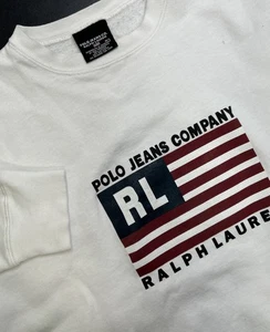 Polo Ralph Lauren Jeans Co. Womens Sweatshirt M/L White USA Flag Pullover Vtg - Picture 1 of 11