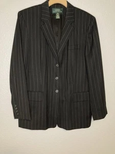 Lauren Ralph Lauren Blazer Damen 14W Schwarz Sakko Nadelstreifen 3-Knopf Karriere USA - Bild 1 von 11