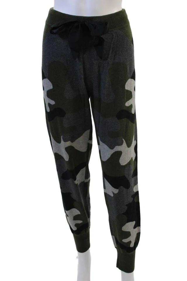 Lisa Todd Women Jogger Sweatpants Black Camo Cotton Cashmere Drawstring Size L - Image 1 of 4