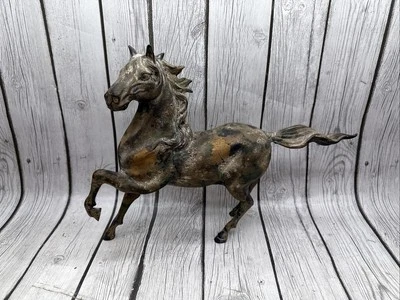 "Escultura de semental vintage de caballo de hierro pintado japonés pesado 12" x 14""" Foto 1 de 4