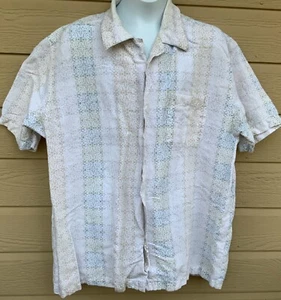 The Havanera Co Button Up Shirt Men's Short Sleeve White blue green tan size L - Picture 1 of 3