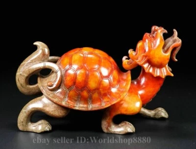 Escultura Tortuga Dragón Soporte Tallado Jade Amarillo Hetiano Antiguo Chino Natural de 8" Foto 1 de 4