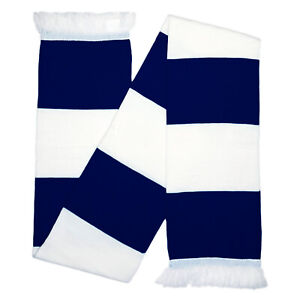 Navy & White Scarf Jacquard Knitted Classic Bar Stripe