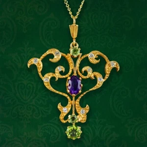 Edwardian Style Suffragette Pendant Necklace 18ct Gold On Silver - Picture 1 of 4