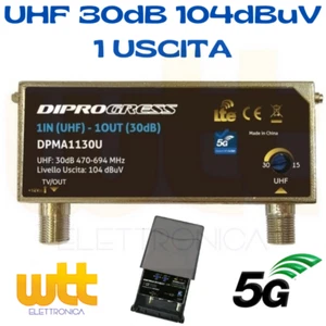 AMPLIFICATORE ANTENNA TV DA PALO UHF 30dB 104dBuV 5G - Foto 1 di 2