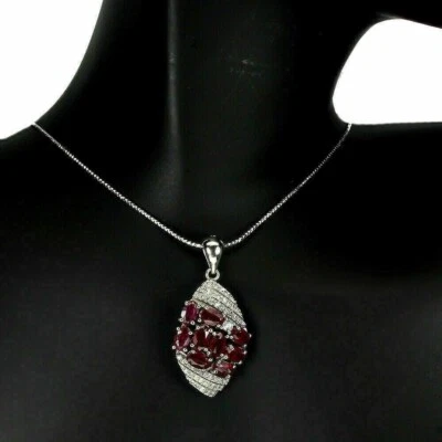 Silver Pendant Ruby Genuine Natural Mined Gems Solid Sterling With Chain - Image 1 of 4