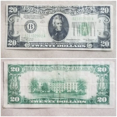 1934 Twenty Dollar Federal Reserve Note CRISP XF-AU Condition New York $20 - Image 1 of 4