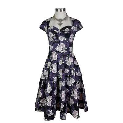Hell Bunny Retro Vintage Retro Swing Purple Floral Dress XS - Image 1 of 4