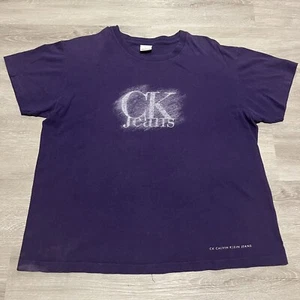 Vintage Calvin Klein Jeans T-Shirt Womens Single Stitch Spell Out Sz Large L 90s - Picture 1 of 8