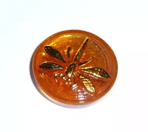 18mm Czech Glass Dragonfly Cabochon Dark Yellow w / AB Finish & HP Gold Dragonfly - Imagen 1 de 7