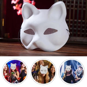 PVC Cat Fox Mask Hand Blank Face Painted DIY Mask Halloween Party Masquerade - Picture 1 of 10