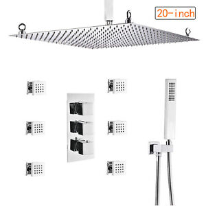 Luxury 20" Chrome Shower Faucet Combo Set Thermostatic System Massage Body Spray
