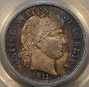 1911 Barber Dime 10c PCGS Certified MS62 Old Green Holder - Picture 1 of 4