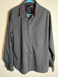 Guess Jeans Casual Shirt Men’s Size Large Geometric Long Sleeve Button Up Gr&Blk - Picture 1 of 6