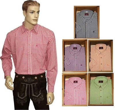 Freizeithemd Wanderhemd Trachtenhemd mit Krempelärmel kariert Oktoberfest - Bild 1 von 4