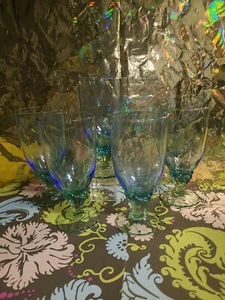 Vintage Bormioli Rocco Bahia Blue Green Iced Tea Glasses - Italy - Set Of 5 - Picture 1 of 6