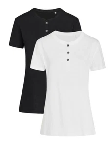 Stedman Ladies Womans Short Sleeve Grandad Henley Buttoned T-Shirt Tshirt - Picture 1 of 3