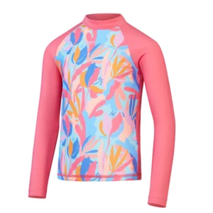Speedo Girls Printed Long Sleeve Rashie Sun Top, Fandango Pink/Marine Blue/Funny - Picture 1 of 4