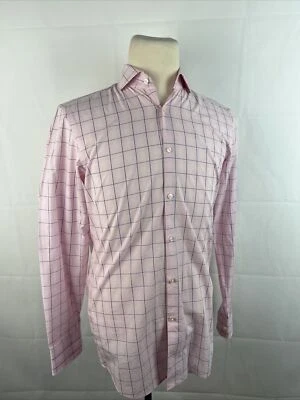 SHARP FIT Hugo Boss Men's Pink Plaid Cotton Dress Shirt 15 - 34/35 $195 - Image 1 of 4