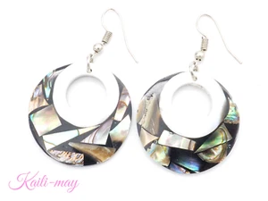 MOTHER OF PEARL ABALONE SHELL HANDMADE EARRINGS ROUND SHAPE - Picture 1 of 6