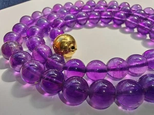 Quality amethyst 8mm gemstone bead 375 9ct Gold clasp necklace - Picture 1 of 11