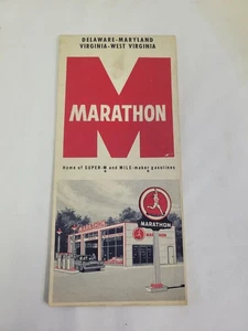 MAPA GUÍA TURÍSTICA Marathon OIL COMPANY Delaware Maryland Virginia West Va década de 1950 de colección - Imagen 1 de 3