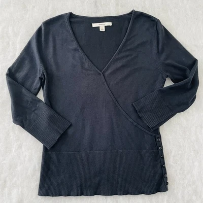 Suéter tejido acanalado estilo envolvente con detalles negros vintage Y2K Merona para mujer talla S Foto 1 de 4