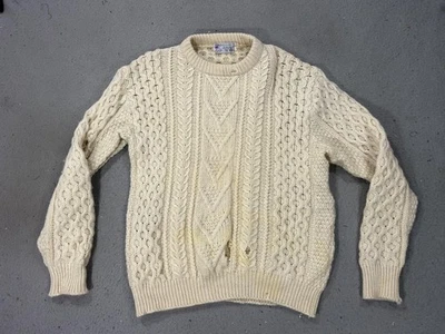 Suéter Harley Of Scotland Para Hombre Mediano Blanco Lana Tejido con Cable Aran Fisherman Foto 1 de 4