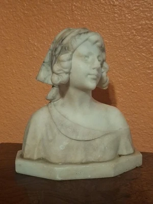 Антикварный мраморный алебастровый бюст Италия 7 3/8 дюйма 19 век викторианский - Изображение 1 из 4
