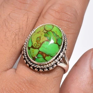 Custom Green Copper Turquoise 925 Sterling Silver Handmade Ring Sz 5-10 - Picture 1 of 3