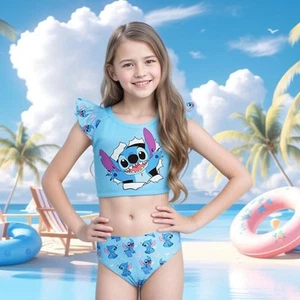 2pcs Swimwear Tankini Girls Kids Beachwear Skirt Lilo Stitch Swimsuit Bikini - Picture 1 of 5