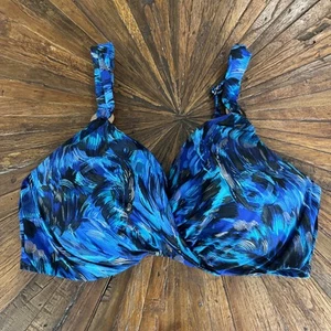Miraclesuit Play Surplice Bikini Swim Top BLUE MULTI Petal size 36ddd Top Only - Picture 1 of 7