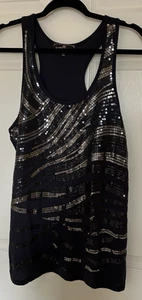 Almost Famous Tank Top XL Black With Sequin Sleeveless Party Night Out - Picture 1 of 10