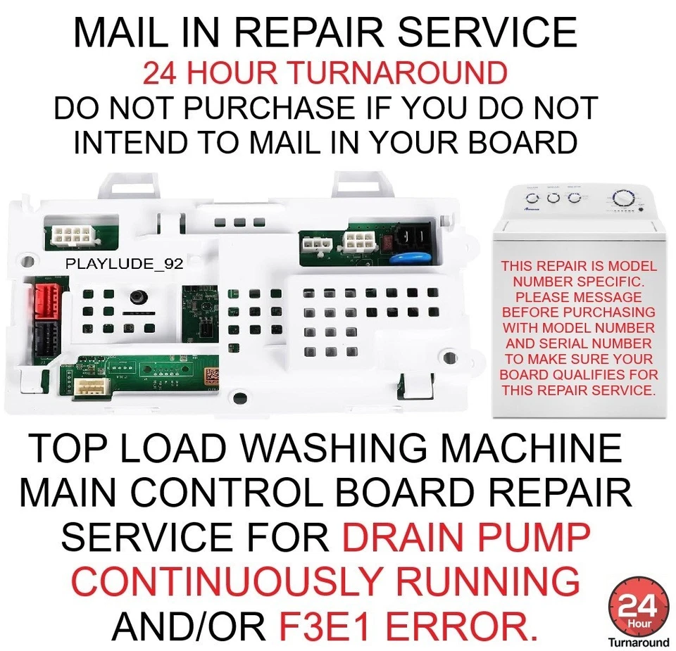 MESSAGE BEFORE BUYING AMANA MAIL IN REPAIR SERVICE FOR F3E1 ERROR CONSTANT DRAIN - Image 1 of 1