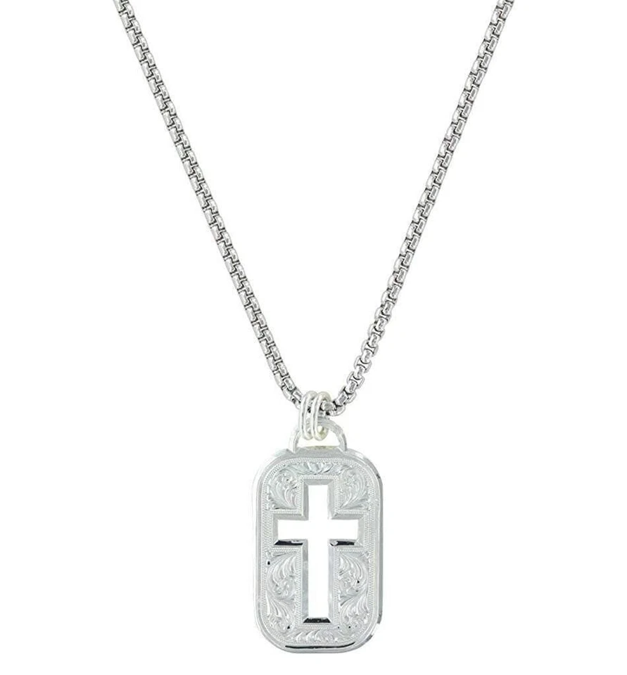 Montana Silversmiths Jewelry Mens Necklace Dog Tag Cross 23" Nc2843