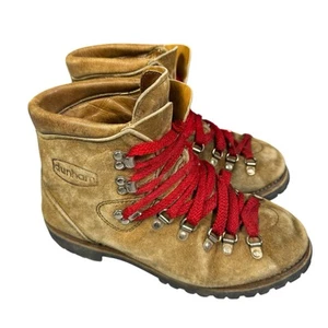 Vintage Dunham Boots Mens 8M Hiking Vibram Chunky Lug Sole Brown Red Lace - Picture 1 of 10