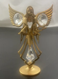Maskottchen Engel Figur 24K vergoldet mit 3 österreichischen Kristallen Made in USA 2 Vögel - Bild 1 von 12