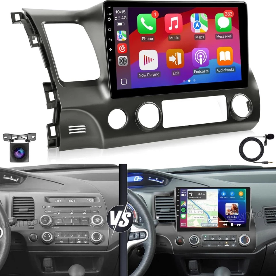 Radio estéreo GPS WiFi con cámara para Honda Civic 2006-2011 CarPlay Android 15 Foto 1 de 4