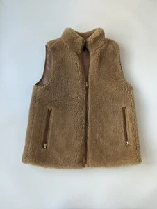 J Crew Womens Faux Fur Stand Collar Full Zip Vest With Pockets, Tan Size XS - Picture 1 of 5